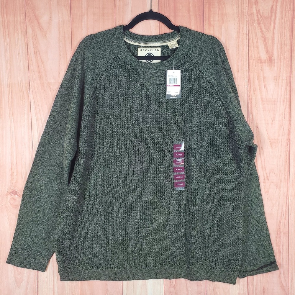 Weatherproof Sweater Mens XL Olive Green Cotton Tight Knit Raglan Sleeve Thermal